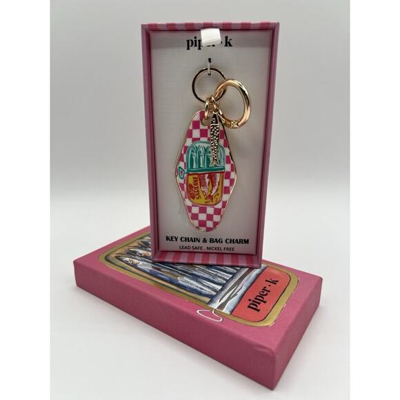 Piper K Keychain Bag Charm Sardine Tin Pink Gold Retro Summer Gift Accessory - Picture 1 of 5